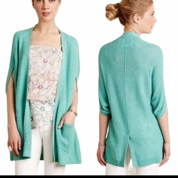 Angel of the North Chrysalis Aqua Blue Open Front Boho Cardigan Sweater - Picture 1 of 9